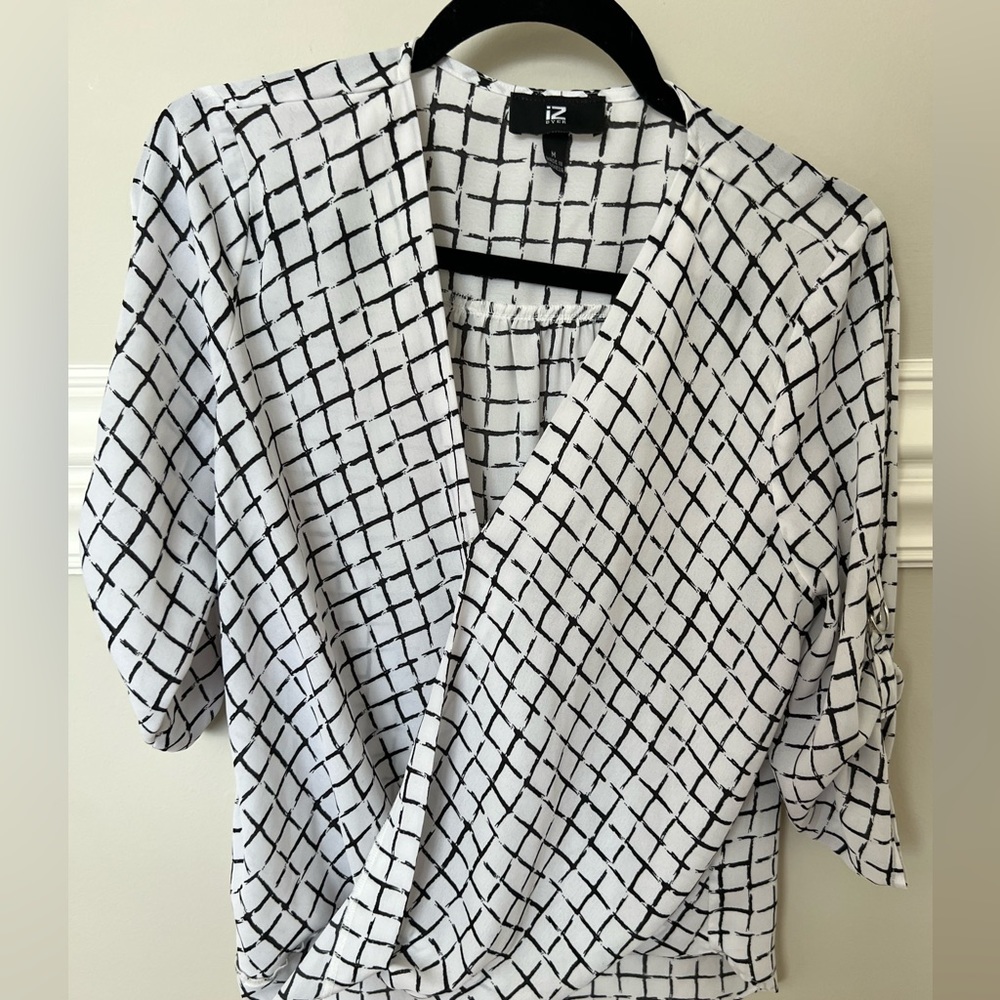 Black and White Crossover Blouse